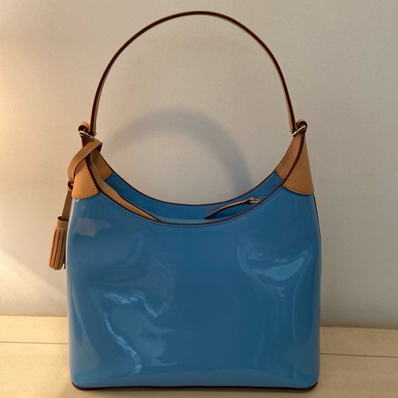 Dooney & Bourke Handbag Patent Leather Hobo Shoulder Denim Blue - Picture 5 of 16